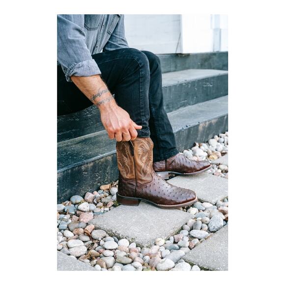 Dan Post Alamosa Full Quill Ostrich Cowboy Boots Brown Tan Size 9D DP3875 - Picture 2 of 15